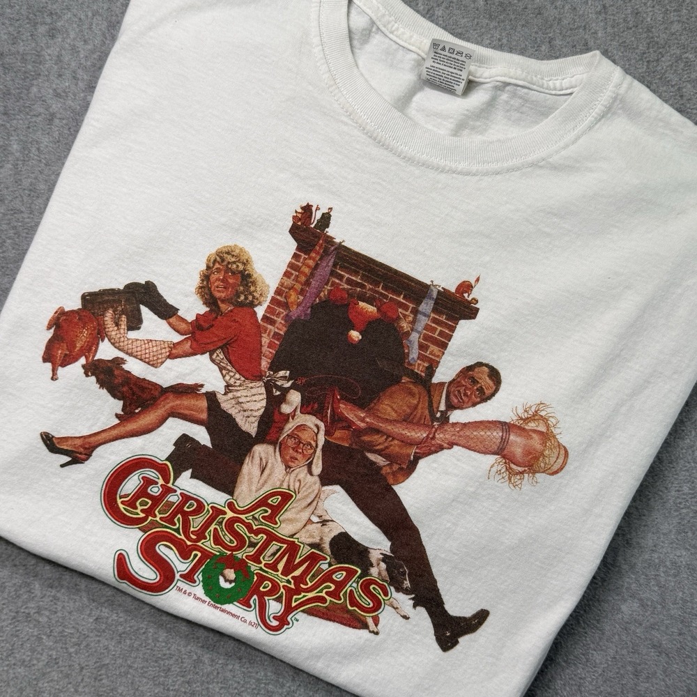 A Christmas‎ Story Movie T-Shirt White Size M Retro Holiday Tee Leg Lamp Turkey
